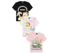 Minecraft Girls 3 Pack Kids T-Shirts Childrens Multipack Tshirt (9-10 Years) Multicoloured