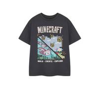 Minecraft Girl's Short Sleeved T-Shirt (Kids Charcoal) in Grey | Size: 13-14 Years Minecraft Grey 13-14 Years