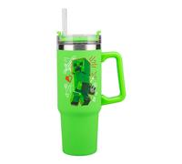 Paladone Minecraft Steve & Creeper 30 oz Green Insulated Cup and Straw, Officially Licensed Quencher Travel Cup with Handle for Iced Tea or Coffee, Gaming Merchandise