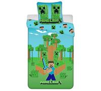 Minecraft Green and blue, DOUBLE-SIDED, cotton children's bedding with zip, GLOWS IN THE DARK 140x200cm+70x90cm OEKO-TEX (L)