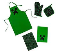 Minecraft Green Creeper Kitchen Set For Baking, BBQ Grilling | Includes Cooking Apron, Oven Mitt, Dish Towels, Pot Holder