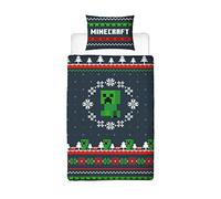 Minecraft Greetings Christmas Design Single Duvet Cover Set | Reversible 2 Sided Bedding Including Matching Pillow Case, Polycotton