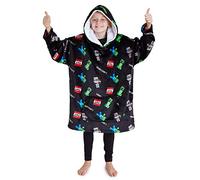 Minecraft Hoodie Blanket Boys Teens, Creeper Wearable Blanket Hooded Loungewear, Oversized Fleece Poncho, Gamer Gifts for Boys (Black)