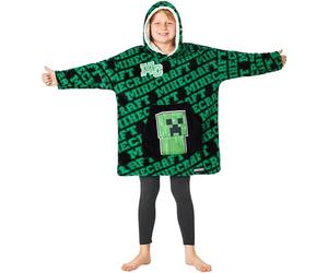 Minecraft Hoodie Blanket Boys Teens, Creeper Wearable Blanket Hooded Loungewear, Oversized Fleece Poncho, Gamer Gifts for Boys (Green/Black)