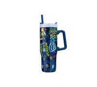 Minecraft Insulated Tumbler 920ml Stainless Steel Water Bottle Straw & Handle in Blue Minecraft Blue