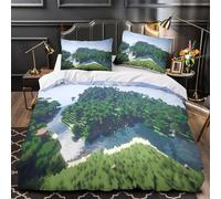 Minecraft island 3D Printed 3 PCS Comforter Cover blocky nature landscape Duvet Cover Set 3D Print Soft Microfiber Zipper Closure for Kids Teens Men Women Super king（260x220cm）