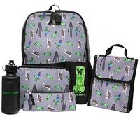 Minecraft Kids Backpack 5 Piece School Set Including Lunchbag, Water Bottle, Pencil Case and Utility Case