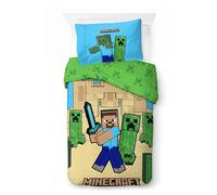 Minecraft Kids Bedding Set | Single Size Duvet Cover 140x200 cm with Pillowcase 50x70 cm, 100% Cotton | Soft, Colorful & Riversible Bedlinen Set for Kids | Official Minecraft ''Sand & Castles''