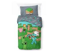 Minecraft Kids Bedding Set | Single Size Duvet Cover 140x200 cm with Pillowcase 50x70 cm, 100% Cotton | Soft, Colorful & Riversible Bedlinen Set for Kids | Official Minecraft ''Animals & Mobs''