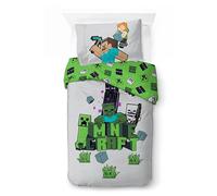 Minecraft Kids Bedding Set | Single Size Duvet Cover 140x200 cm with Pillowcase 50x70 cm, 100% Cotton | Soft, Colorful & Riversible Bedlinen Set for Kids | Official Minecraft ''Build & Explore''