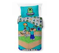 Minecraft Kids Bedding Set | Single Size Duvet Cover 140x200 cm with Pillowcase 50x70 cm, 100% Cotton | Soft, Colorful & Riversible Bedlinen Set for Kids | Official Minecraft ''The fight is On''