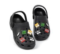 Minecraft Kids Classic Clogs | Black Ventilated Sliders with Supportive Strap for Boys and Girls | Game Creeper TNT Weapons Novelty Charms Footwear | Summer Beach Pool Shoes for Children and Teens