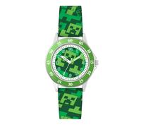 Minecraft Kids Creeper Dial Watch - Green Printed Silicone Strap Quartz Analog 2-Hand Time-Teaching Feature
