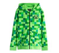Minecraft Kids Creeper Green Hoodie | Boys Zip-Up Hooded Sweatshirt with Pixel Face & Front Pouch | Gamer Character Jumper for School, Casual Wear, Outdoor, Loungewear | Official Merchandise