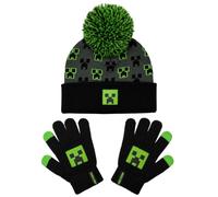 Minecraft Kids Hat & Gloves Set Warm Winter Beanie Fun Gaming Gift for Boys (Grey Set)