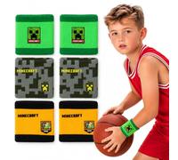 Minecraft Kids Sports Wristbands 8.5cm - 6x Random Official Minecraft Sweatbands, Soft Absorbent Stretch Wrist Bands for Boys & Girls, PE, Running, Football, Basketball & Tennis