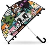 Minecraft Kids Umbrella 75cm, Transparent PVC Dome, Lightweight Windproof Waterproof Brolly with J Handle, Portable Sun Rain Protection, Boys 3-7 Years School Travel Gift
