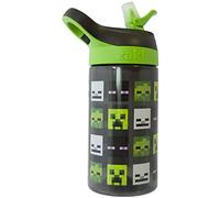 Minecraft Kids Water Bottle 450ml with Flip Spout Straw, Leakproof School Drinks Bottle, BPA Free Travel Bottle with Creeper Enderman Zombie Design, zak! Green