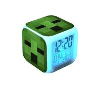 Minecraft LED Alarm Clock Night Light, Green, Color-Changing, Modern Minimalist Desk Clock with Temperature & Humidity