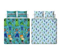 Minecraft Character World Official Movie Double Duvet Cover Set | Reversible Level Design Duvet Cover Set 2 Sided Includes Matching Pillowcases | Double Set
