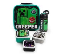 Minecraft Lunch Bag Bottle & 3 Snack Pot | Unisex Kids Black Minecraft Black One Size