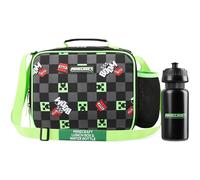 Minecraft Lunch Bag for Kids Insulated Lunch Box Creeper Snacks Food Carrier Options with Water Bottle for School Travel Picnic Cooler Bag (Black/Green)