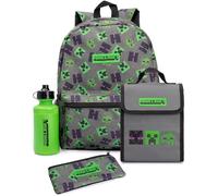 Minecraft Men's 4 Piece Backpack Set | Boys Grey | Official Merch Minecraft Grey One Size