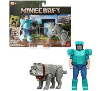 Minecraft Movie Steve In Diamond Armor Wolf 2 Pack Figures
