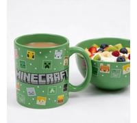 Minecraft Mug & Bowl Set, Green Ceramic Breakfast Tableware | 325ml ceramic mug with matching bowl for cereal, lunches, snacks and Minecraft fans