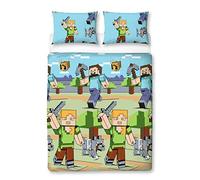 Character World Minecraft Official Double Duvet Cover Set | Adventures Design Reversible 2 Sided Bedding Including Matching Pillow Cases Brands Double Bed Set
