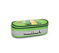 Minecraft Official Minecraft Pencil Case, Oval Pencil Case for Children, Ideal for Storing Stationery, with Internal Divider with Elastic Loops, Practical Zip Closure, 22 x 7 x 9.5 cm, Green,