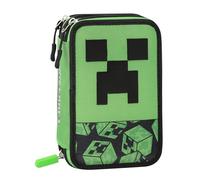 Minecraft Official Minecraft School Pencil Case, 3 Compartments Children's and Youth Pencil Case with Stationery Set, 5 Adhesive Name Labels and Practical Zip Closure, 13 x 20 x 7 cm