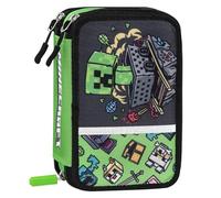 Minecraft Official Minecraft School Pencil Case, 3 Compartments Children's and Youth Pencil Case with Stationery Set, 5 Adhesive Name Labels and Practical Zip Closure, 13 x 20 x 7 cm, Mascots, Casual