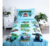 Minecraft Official Single Duvet Cover Set 140 x 200 cm, Epic Design Let's Play| Green Reversible 2 Sided Bedding Duvet Cover Official Merchandise Including Matching Pillow Case