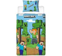 Minecraft Official Single Duvet Cover Set, Epic Design | Blue Reversible 2 Sided Bedding Duvet Cover Official Merchandise...