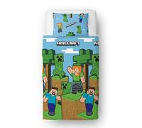 Minecraft Official Single Duvet Cover Set, Epic Design | Blue Reversible 2 Sided Bedding Duvet Cover Official Merchandise Including Matching Pillow Case
