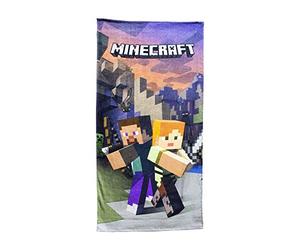 Minecraft Official Towel | Green Goodguys Design | Super Soft Feel 100% Cotton | Perfect for The Bath, Beach & Swimming Pool, Grey 140 x 70cm