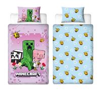 Minecraft Officially Licenced Single Kids Duvet Cover Set | Group Design | Reversible 2 Sided Bedding Includes Matching Pillowcase | Single Duvet Set | Polycotton