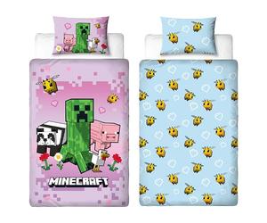 Minecraft Officially Licenced Single Kids Duvet Cover Set | Group Design | Reversible 2 Sided Bedding Includes Matching Pillowcase | Single Duvet Set | Polycotton