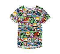 Minecraft Overworld Creeper Character All-Over Print Kids Green T-Shirt in Black | Size: 7-8 Years Minecraft Black 7-8 Years