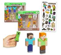 Minecraft Party Favor Set - Bundle with 12 Video Game Erasers Featuring Creeper Zombie More Plus Stickers | Minecraft Party Supplies Kit for Kids B