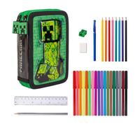 Minecraft Pencil Case for Children, Stationery Set Includes Pencil Pen Eraser Ruler Sharpener Colored Pencils and Markers, Gift for Children