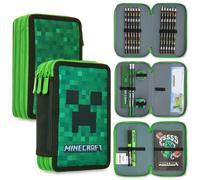 Minecraft Pencil Case Kids Teens Filled with Gamer Stationery Set School Supplies Creeper Pen Case Multiple Compartments Drawing Writing Colouring Se