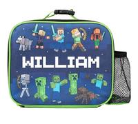 Minecraft - Personalised Kids Lunch Bag - Insulated Kids Snack Bag for Boys and Girls - Name Customisation - Dark Blue
