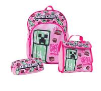 Minecraft Pink Backpack, Lunchbag and Pencil Case Set 3 Pc