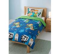 Minecraft Pixel Friends Blue Single Duvet Cover Set | Bedding with Pillowcase | Steve Alex Creeper Character Print Quilt Cover | Kids Bedroom Decor | Single Bed Set Merch