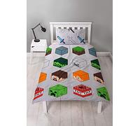 Minecraft Pixel Single Duvet Cover Officially Licensed Reversible Two Sided Creeper & TNT Design with Matching Pillowcase, Polyester, Green, MNCPILDS001UK1
