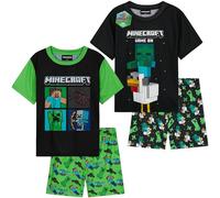 Minecraft Pyjama Set for Boys & Teens 7-14 Years, Pack of 2 Soft Short Sleeve Top & PJ Shorts, Gaming Gifts for Boys (7-8 Years, Black/Multi, 2 Pack)