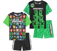 Minecraft Pyjama Set for Boys & Teens 7-14 Years, Pack of 2 Soft Short Sleeve Top & PJ Shorts, Gaming Gifts for Boys (13-14 Years, Green, 2 Pack)