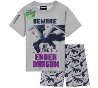 Minecraft Pyjama Set for Boys & Teens 7-14 Years, Short Sleeve Top & PJ Shorts, Soft Loungewear, Gaming Gifts for Boys (11-12 Years, Grey, 1 Pack)